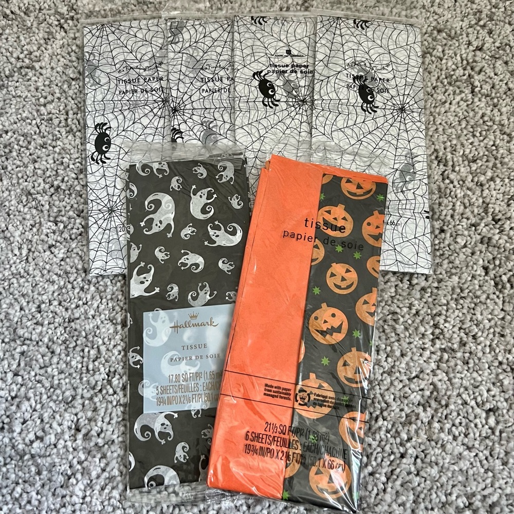 Lot of 6 - Halloween Design Gift Tissue Paper SEALED Pkgs